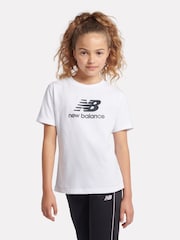 New Balance White Girls 100% Cotton Stacked Logo T-Shirt - Image 1 of 9
