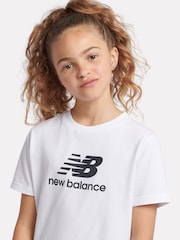 New Balance White Girls 100% Cotton Stacked Logo T-Shirt - Image 6 of 9