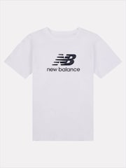 New Balance White Girls 100% Cotton Stacked Logo T-Shirt - Image 7 of 9