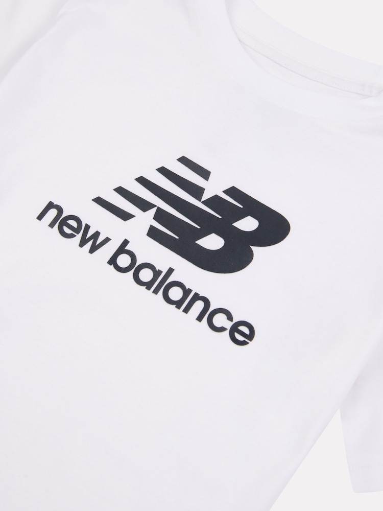 New Balance White Girls 100% Cotton Stacked Logo T-Shirt - Image 9 of 9