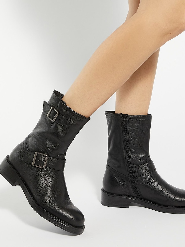 Dune London Black Pixen Double Buckle Moto Boots - Image 1 of 6