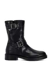 Dune London Black Pixen Double Buckle Moto Boots - Image 2 of 6