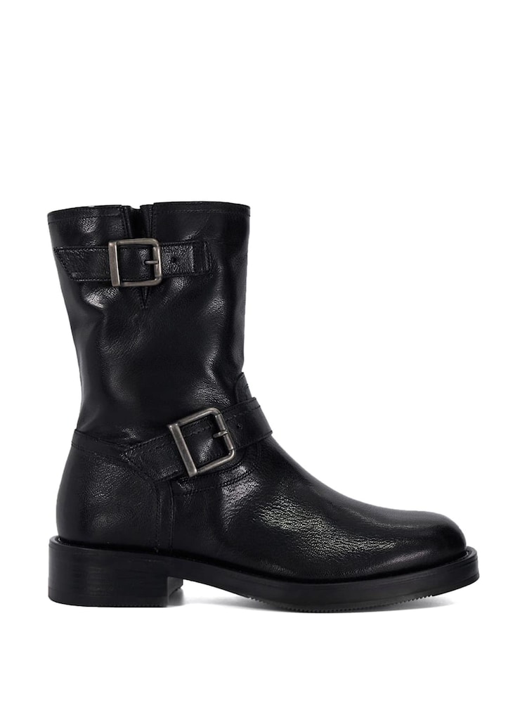 Dune London Black Pixen Double Buckle Moto Boots - Image 2 of 6