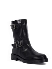 Dune London Black Pixen Double Buckle Moto Boots - Image 3 of 6
