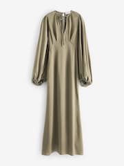 Club L London Green Wild Rose Satin Puff-Sleeve Cut-Out Maxi Dress - Image 6 of 6