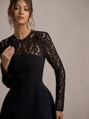 Club L London Black Mini Birdie Lace Long Sleeve Bridal Dress - Image 5 of 6