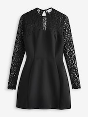 Club L London Black Mini Birdie Lace Long Sleeve Bridal Dress - Image 6 of 6