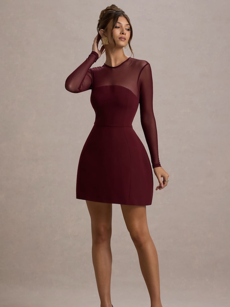 Club L London Red Austen Mesh Long-Sleeve Mini Dress - Image 1 of 7