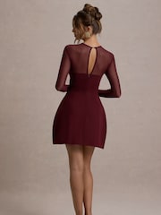 Club L London Red Austen Mesh Long-Sleeve Mini Dress - Image 2 of 7