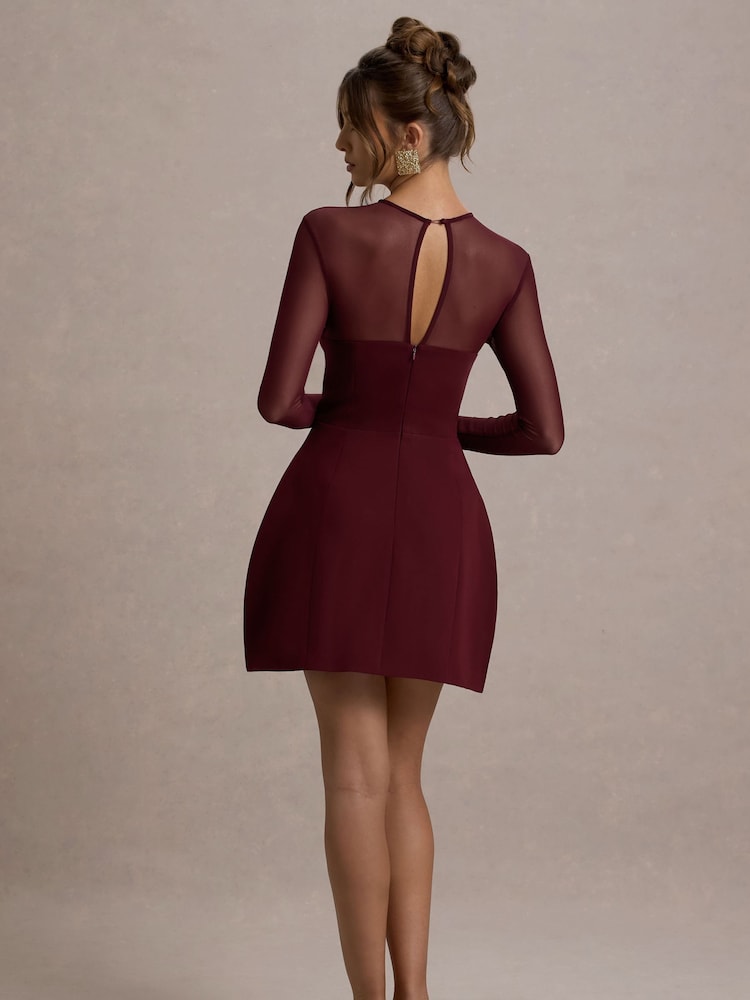 Club L London Red Austen Mesh Long-Sleeve Mini Dress - Image 2 of 7 Club L London Red Austen Mesh Long-Sleeve Mini Dress - Image 2 of 7