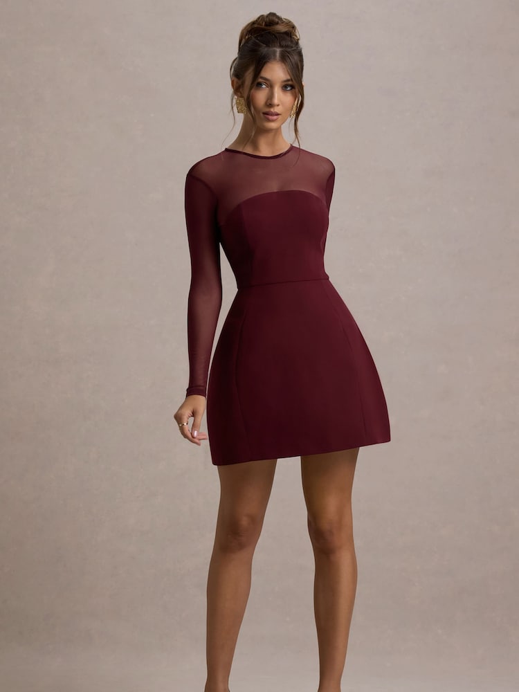 Club L London Red Austen Mesh Long-Sleeve Mini Dress - Image 4 of 7