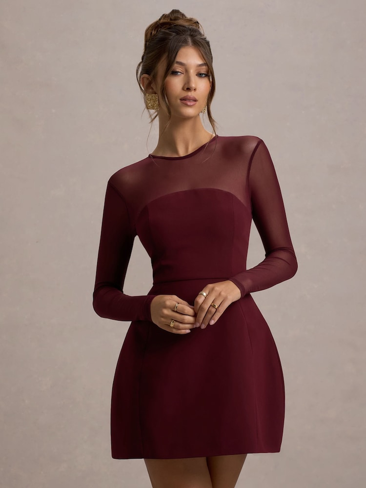 Club L London Red Austen Mesh Long-Sleeve Mini Dress - Image 5 of 7