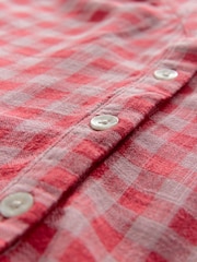 Pink/Red Gingham Button Down Ruffle Sleeve Top With Linen - Image 7 of 8