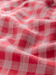 Pink/Red Gingham Button Down Ruffle Sleeve Top With Linen - Image 8 of 8
