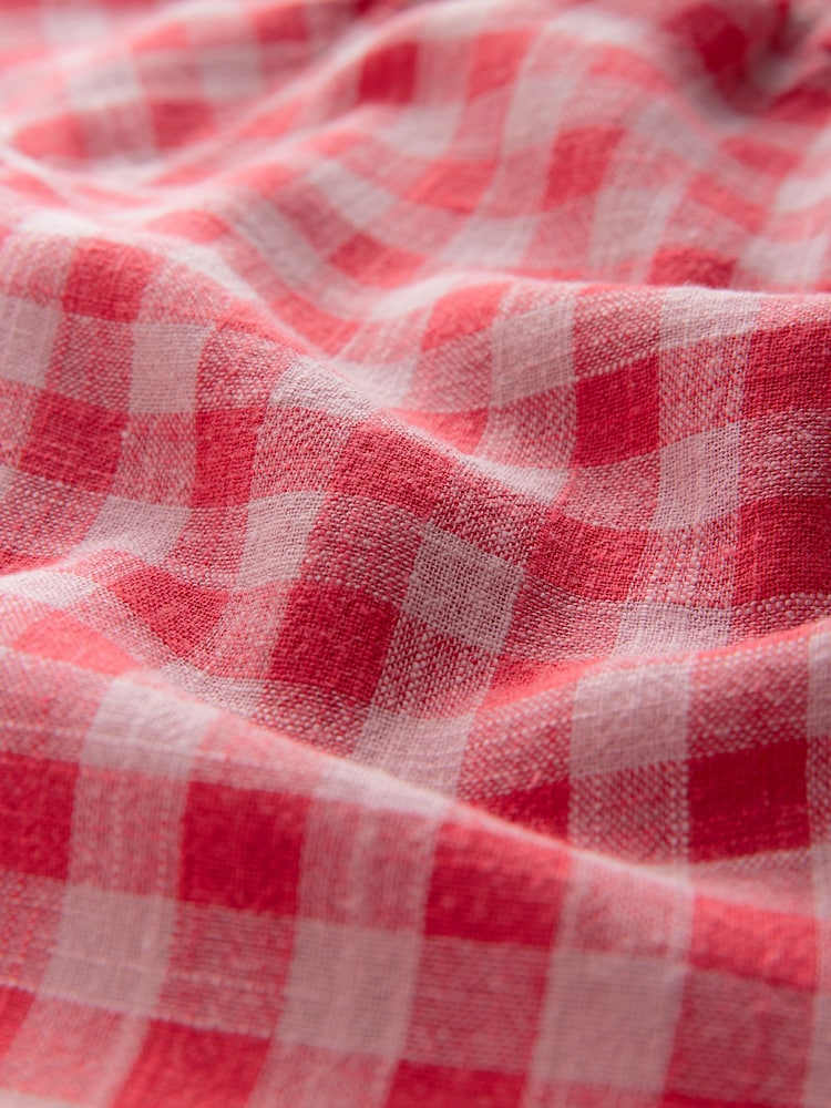 Pink/Red Gingham Button Down Ruffle Sleeve Top With Linen - Image 8 of 8