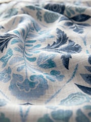 Blue Floral Print Button Down Ruffle Sleeve Top With Linen - Image 7 of 7