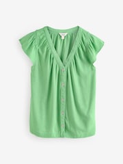 Green Button Down Ruffle Sleeve Top - Image 4 of 6