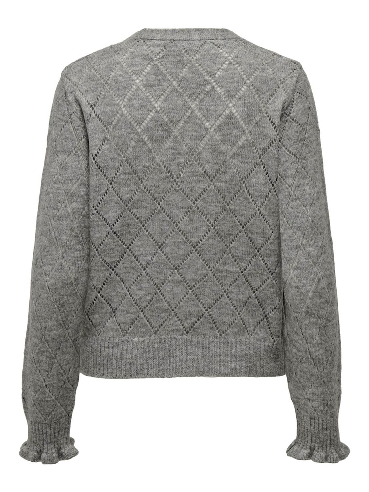 JDY Grey Structured Knitted Cardigan With Frill Sleeves - Image 4 of 4 JDY Grey Structured Knitted Cardigan With Frill Sleeves - Image 4 of 4