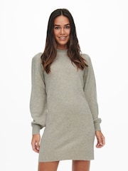 JDY Grey High Neck Knitted Mini Jumper Dress - Image 3 of 6