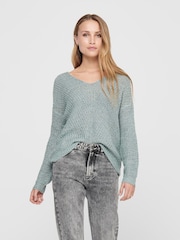 JDY Green V-Neck Knitted Pullover Jumper - Image 1 of 1