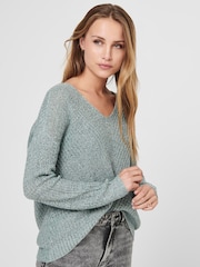JDY Green V-Neck Knitted Pullover Jumper - Image 3 of 5