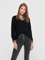 JDY Black V-Neck Knitted Pullover Jumper - Image 1 of 1