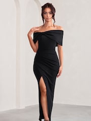 Club L London Eva Bardot-Maxikleid mit Schleifendetail und Schlitz am Oberschenkel - Bild 3 von 5