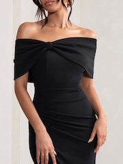 Club L London Eva Bardot-Maxikleid mit Schleifendetail und Schlitz am Oberschenkel - Bild 4 von 5