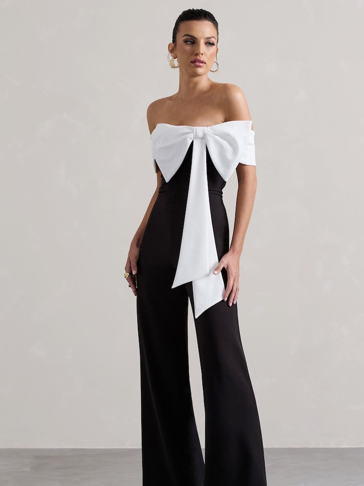 Club L London, Bower, Bardot-Jumpsuit mit geradem Bein und Schleife - Bild 2 von 6 Club L London, Bower, Bardot-Jumpsuit mit geradem Bein und Schleife - Bild 2 von 6