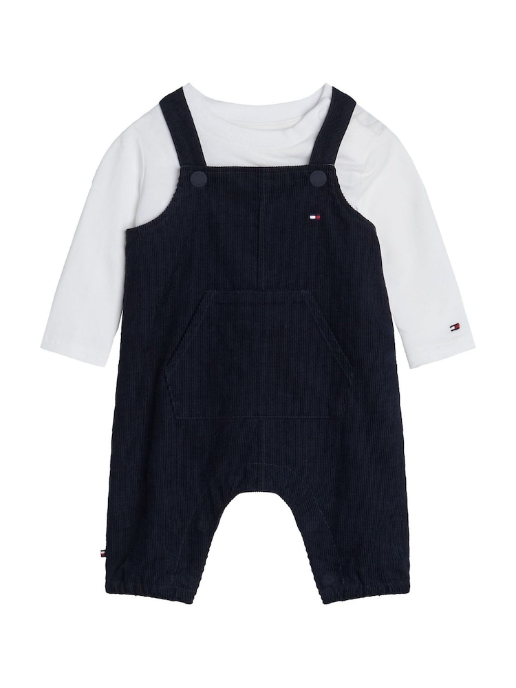 Tommy Hilfiger Blue 100% Cotton Monotype Corduroy Dungaree Set - Image 1 of 3 Tommy Hilfiger Blue 100% Cotton Monotype Corduroy Dungaree Set - Image 1 of 3