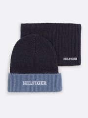 Tommy Hilfiger Blue Monotype Beanie Snood Giftpack - Image 1 of 8