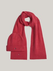 Tommy Hilfiger Geschenkpaket mit kleinem pinkem Flaggen-Beanie und Schal - Bild 1 von 3
