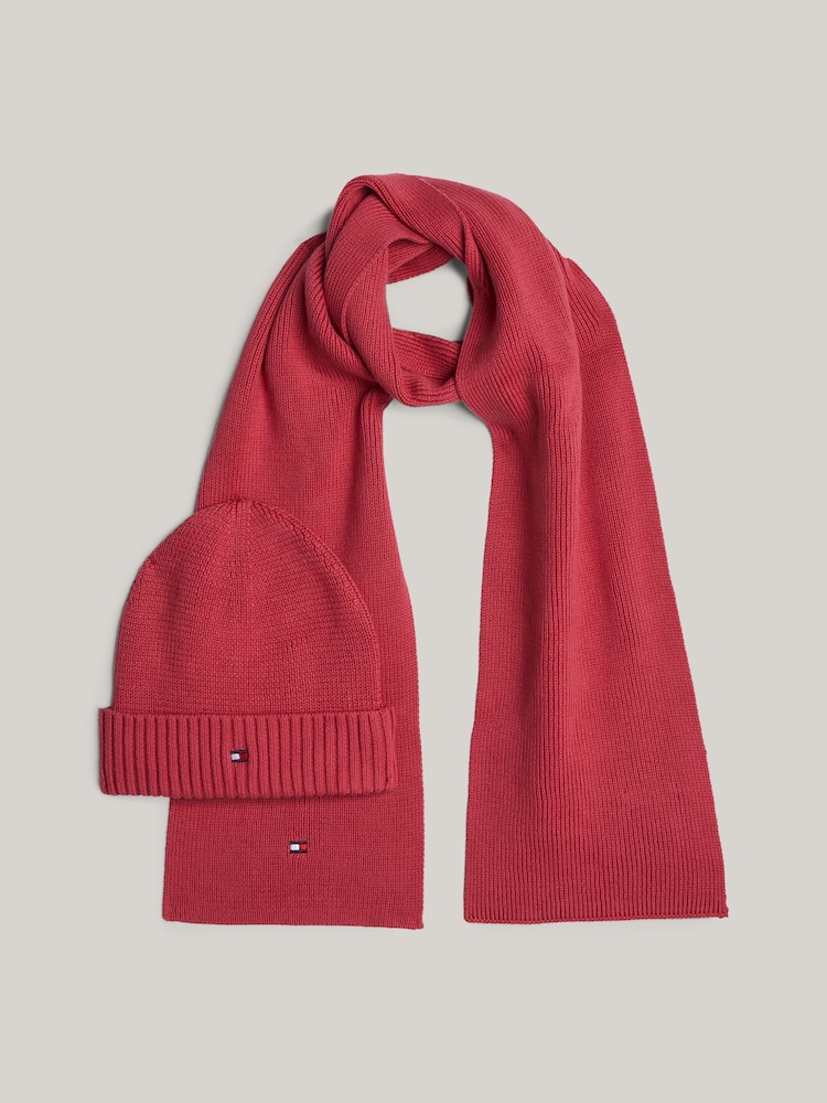 Tommy Hilfiger Geschenkpaket mit kleinem pinkem Flaggen-Beanie und Schal - Bild 1 von 3
