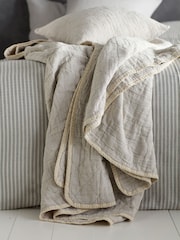 Secret Linen Store Black/Natural Stripe Stripe 100% Cotton Quilted Throw - Image 1 of 3