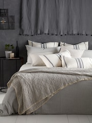 Secret Linen Store Black/Natural Stripe Stripe 100% Cotton Quilted Throw - Image 2 of 3