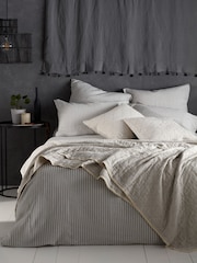 Secret Linen Store Grey Ticking Stripe Cotton Linen Duvet Cover - Image 1 of 2