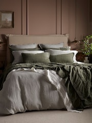Secret Linen Store Olive Green Sid Stripe 100% Linen Pillowcase - Image 2 of 3