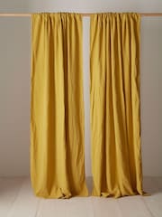 Secret Linen Store Mustard 100% Linen Loop Top Slot Header Single Curtain - Image 1 of 2