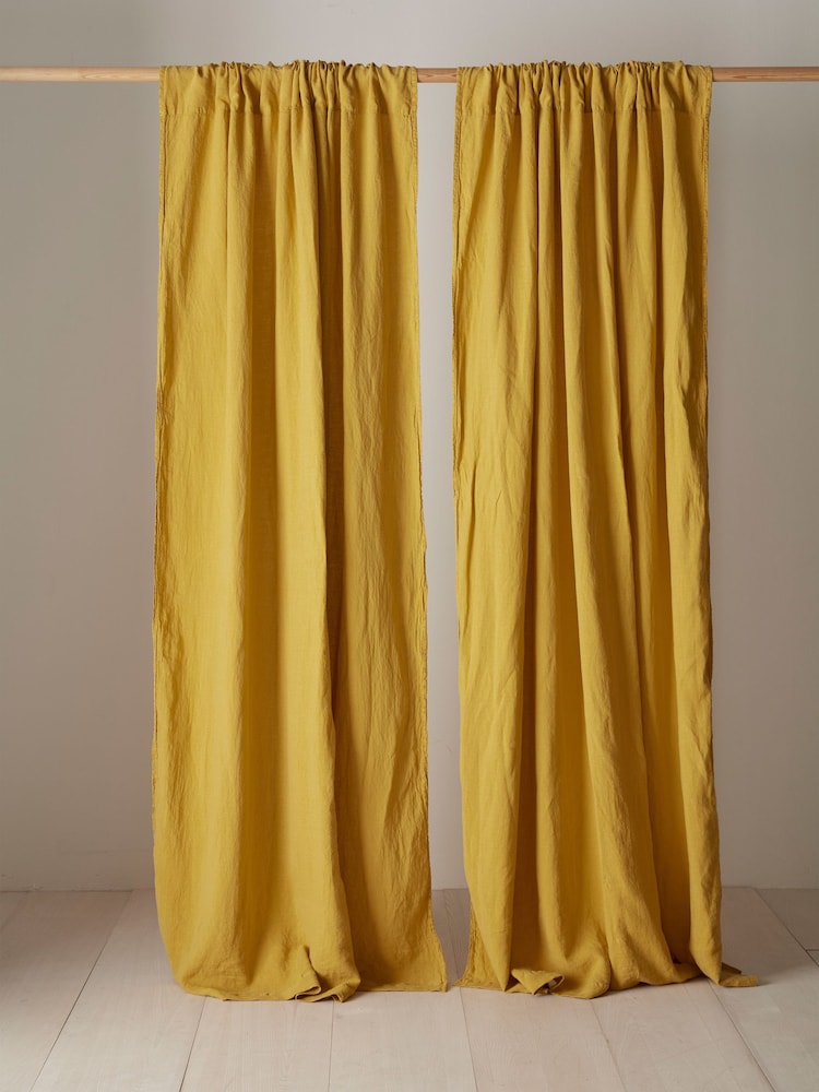 Secret Linen Store Mustard 100% Linen Loop Top Slot Header Single Curtain - Image 1 of 2