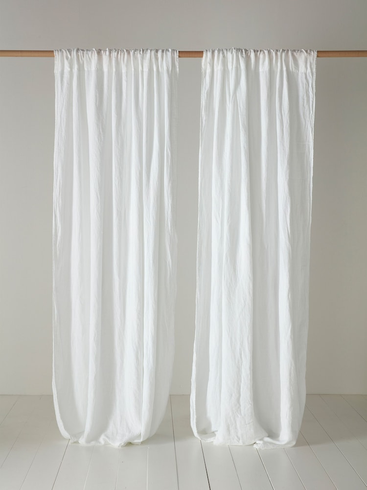 Secret Linen Store White 100% Linen Loop Top Slot Header Single Curtain - Image 1 of 2