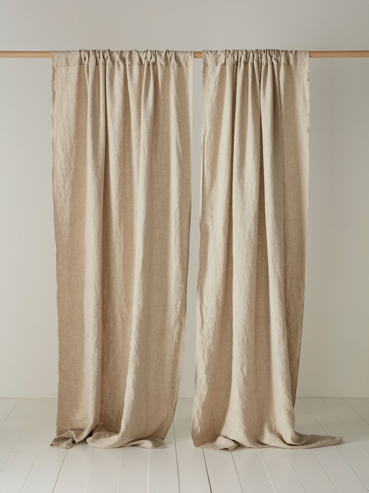 Secret Linen Store Natural 100% Linen Loop Top Slot Header Single Curtain - Image 1 of 3