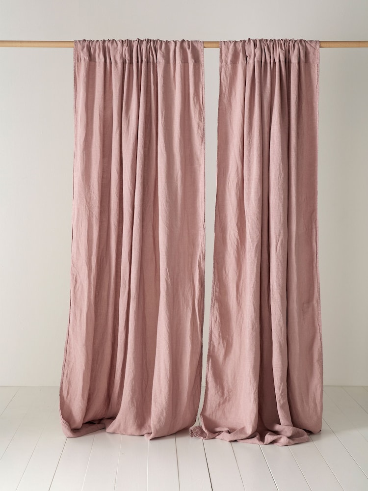 Secret Linen Store Vintage Rose 100% Linen Loop Top Slot Header Single Curtain - Image 1 of 2