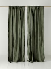 Secret Linen Store Olive Green 100% Linen Loop Top Slot Header Single Curtain - Image 1 of 2