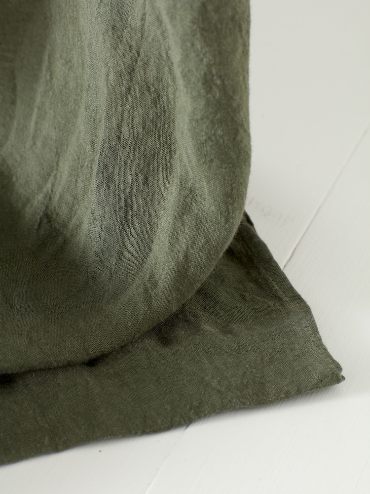 Secret Linen Store Olive Green 100% Linen Loop Top Slot Header Single Curtain - Image 2 of 2