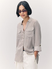 VERO MODA Brown Tortoise Button Stripe Shirt - Image 1 of 7