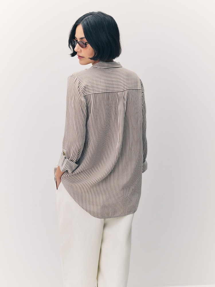 VERO MODA Brown Tortoise Button Stripe Shirt - Image 2 of 7