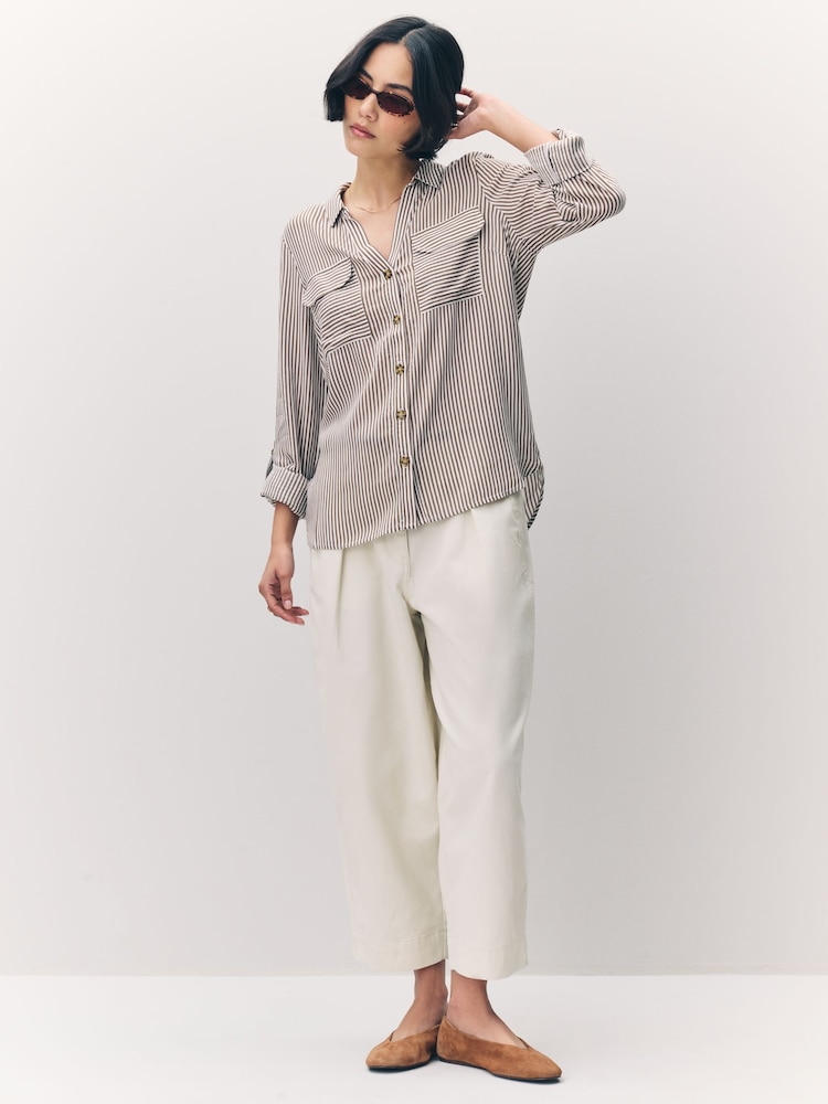 VERO MODA Brown Tortoise Button Stripe Shirt - Image 4 of 7