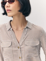 VERO MODA Brown Tortoise Button Stripe Shirt - Image 5 of 7