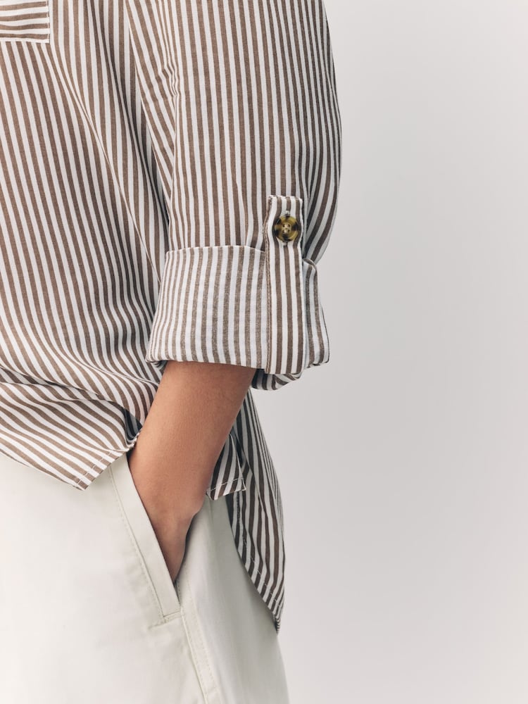 VERO MODA Brown Tortoise Button Stripe Shirt - Image 6 of 7