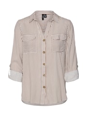 VERO MODA Brown Tortoise Button Stripe Shirt - Image 7 of 7